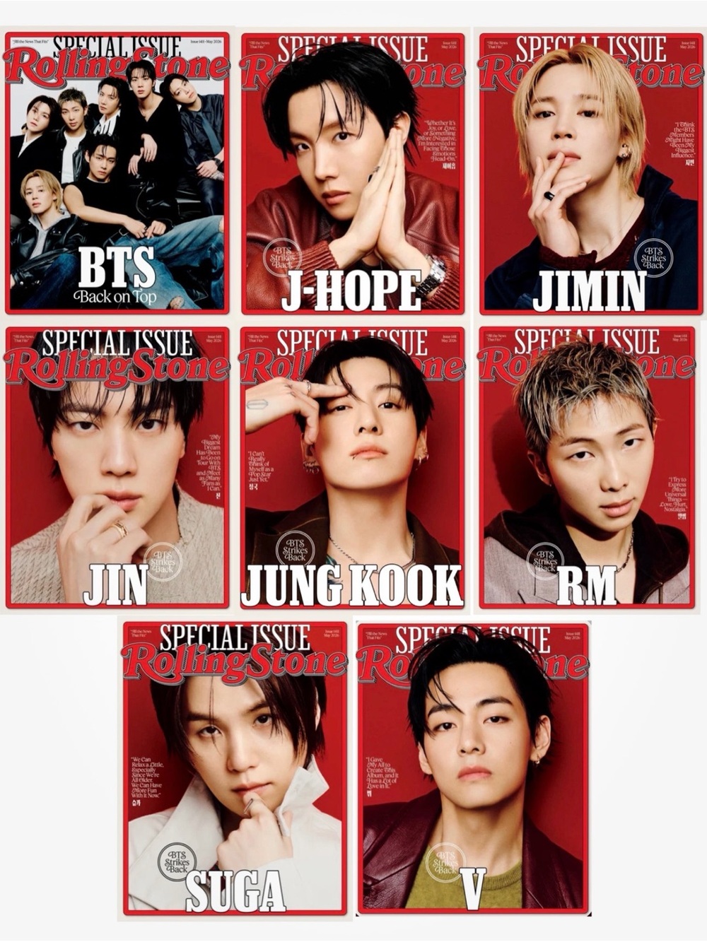 BTS ROLLING STONE MAGAZINES Full Set 8 Magazines